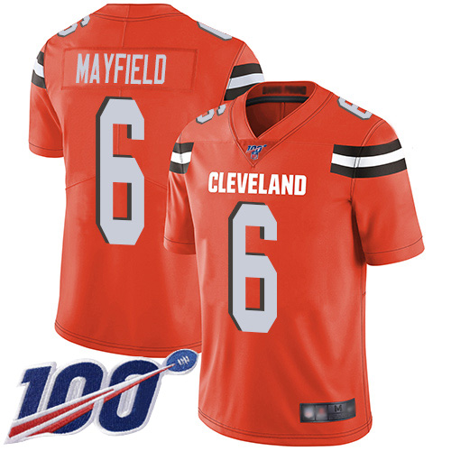 Cleveland Browns Baker Mayfield Men Orange Limited Jersey 6 NFL Football Alternate 100th Season Vapor Untouchable